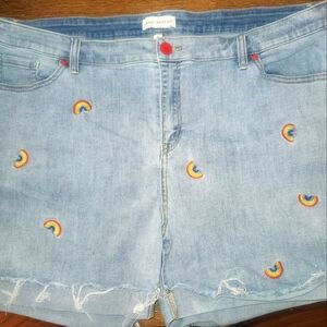 Lane Bryant Light Blue Denim Shorts with Rainbow Accents Size 20